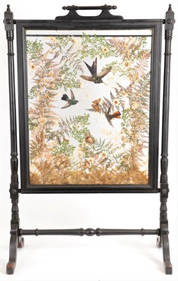 Lot 44 - Taxidermy: An Edwardian Humming Bird Diorama Firescreen, three full mount Humming Birds in...