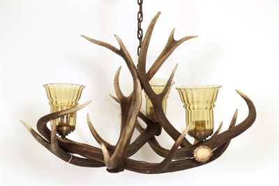Lot 164 - Antler Furniture: A Red Deer Antler Mounted Chandelier, circa late 20th century, constructed...