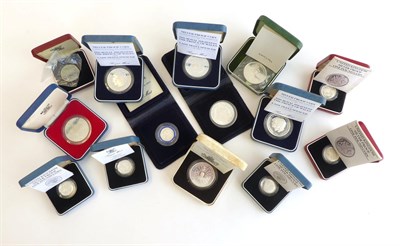 Lot 2002 - 13 x UK Sterling Silver proofs comprising: 6 x crowns: 1972, 1977, 1980 & 1981(x3), 5 x £1...