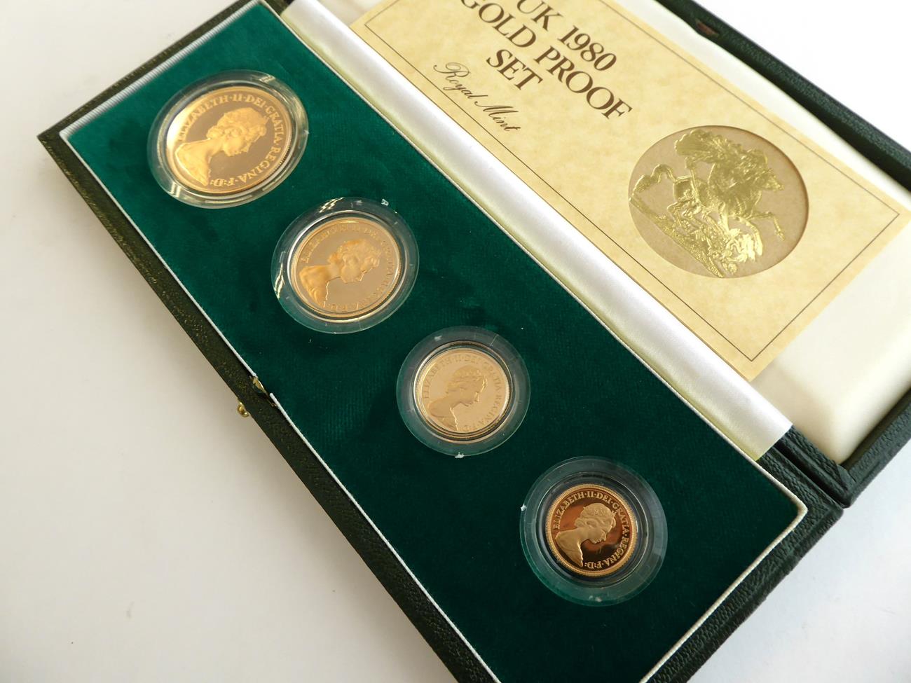 Lot 2004 - 1980 Gold Four-Coin Proof Set Consisting of Proof Quintuple Sovereign, Double Sovereign,...