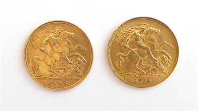 Lot 2008 - 2 x Half Sovereigns: 1909 AVF & 1912 VF