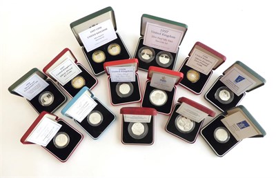 Lot 2014 - A Collection of 15 x UK Silver Proofs comprising: crown: 1996 'Queen's 70th Birthday,' £5 1997...