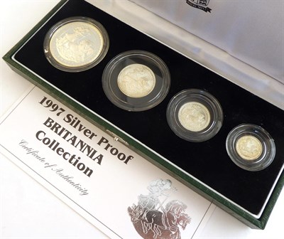 Lot 2019 - Britannia Silver Proof Set 1997 comprising £2, £1, 50p & 20p, with cert, individually...