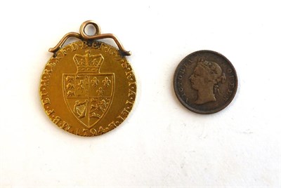 Lot 2051 - George II 1794 Mounted Guinea along with a British Guiana and West Indies Fourpence 1891