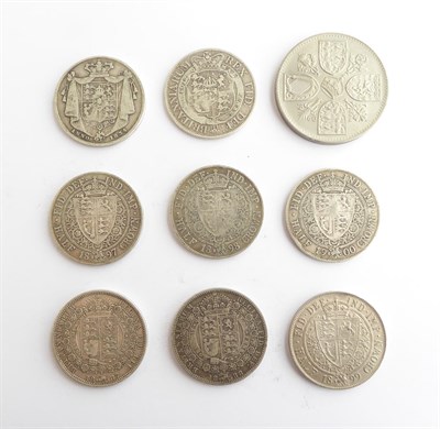 Lot 2066 - George III, William IIII and Victoria Halfcrowns 1819 F, 1834 engraved MB 1833, 1887 AVF,...