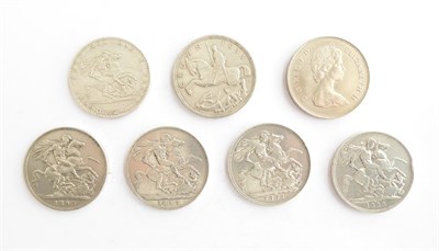 Lot 2070 - George IV Crown 1820, Victoria Crowns 1889, 1891, 2 x 1993, a George V 1935 Crown and a 1981...