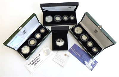 Lot 2097 - Royal Mint Silver Proof Britannia Four Coin Sets 1997, 2001, 2010 and Britannia 2012