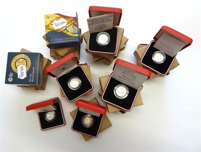 Lot 2099 - Royal Mint Silver Proof UK £1 1984, 1985, 1986, 1987, 1988, 1989 Piedfort, 1993 Piedfort,...
