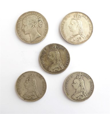 Lot 2112 - Victoria Crowns 1844 S3882 Star Stops GF and 1892 AEF S3921, along with 3 x Double Florins, 1887 F