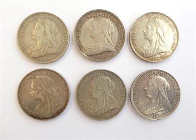 Lot 2117 - Victoria Old Head Crowns 1893, 1894, 1898 x 2, 1900 LXIV and 1900 LXIII VF- AEF S3937 (6)