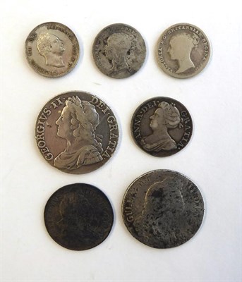 Lot 2130 - William III Shilling 1697, Sixpence, Queen Anne Fourpence 1708 S3595A, George II Shilling 1741...