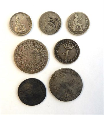 Lot 2130 - William III Shilling 1697, Sixpence, Queen Anne Fourpence 1708 S3595A, George II Shilling 1741...