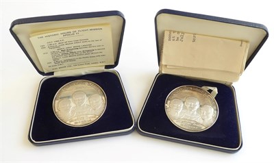 Lot 2202 - 2 x Sterling Silver Commemorative Medals 'Man's First Moon landing 1969,' the obv. of each...