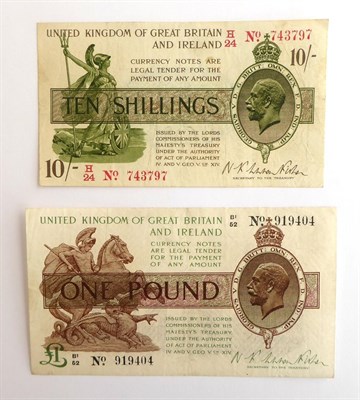 Lot 2208 - 2 x Treasury Notes comprising: £1, Second Warren Fisher Issue (February 1923), serial No....