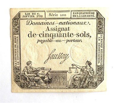 Lot 2217 - FRANCE - 1792 50 SOLS ASSIGNAT FRENCH REVOLUTION PAPER MONEY - ORIGINAL- Series 100 - Faussay,...