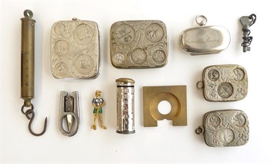 Lot 2230 - A number of vintage sprung coin holders, pocket scale etc