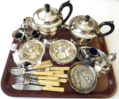 Lot 2 - A Collection of Silver and Silver Plate, including: a set of condiment items; a green glass...