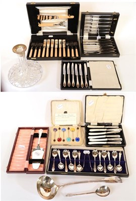 Lot 10 - A Collection of Silver and Silver Plate Cased Flatware, including: tea-knives; coffee-spoons...