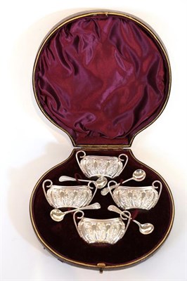 Lot 11 - A Cased Set of Four Victorian Silver Salt-Cellars and Spoons, The Salt-Cellars Maker's Mark...