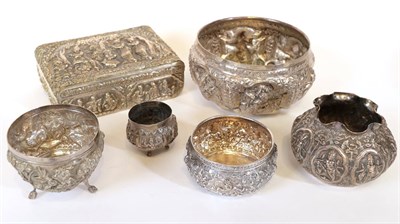 Lot 17 - A Collection of Indian or Burmese White Metal Items, 20th century, comprising: four various...