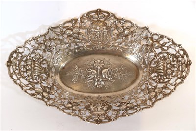 Lot 18 - A German Silver Dish, Stamped 800, shaped oval, the sides pierced with fruiting vines and...