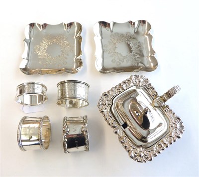 Lot 19 - A Group of Silver, including: two Elizabeth II shaped square dishes, maker's mark D&D, London,...