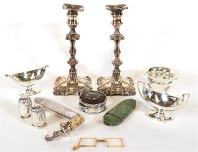 Lot 35 - A Collection of Silver and Silver Plate, including: two George III silver salt-cellars, London,...