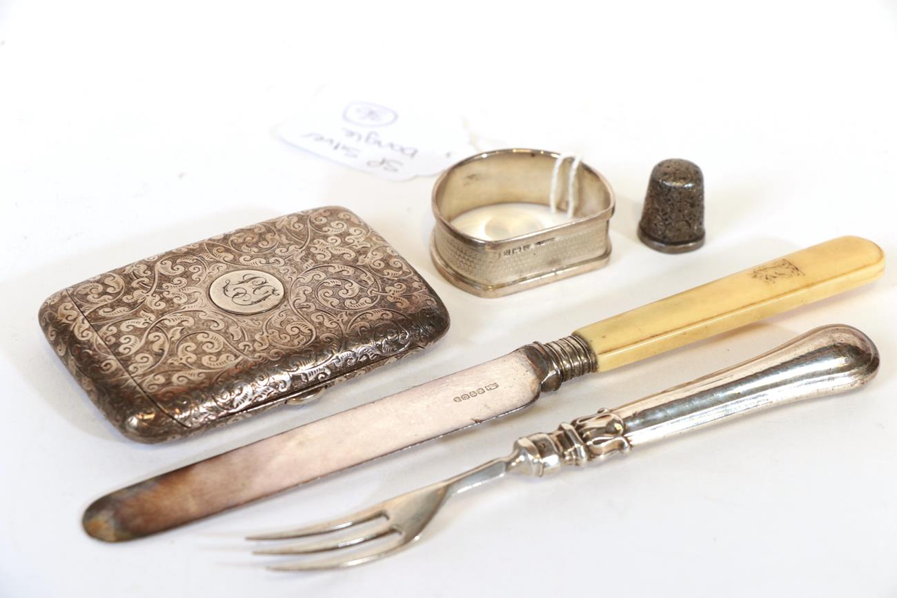 Lot 45 - A Quantity of Silver and Silver Plate, including: a silver fork with filled handle; a...
