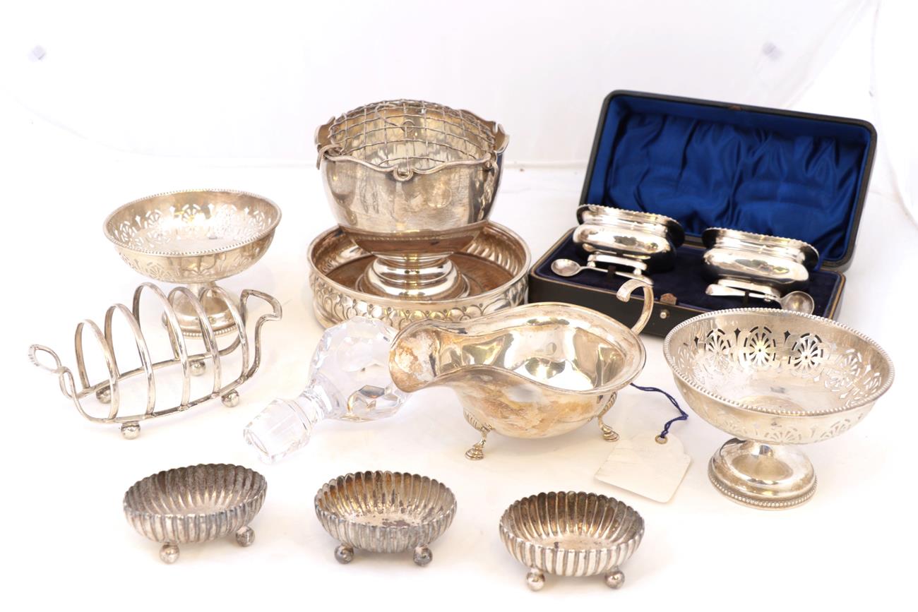 Lot 52 - A Group Lot of Silver, Comprising: a small silver rose-bowl, with silver plated grill; a...