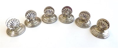 Lot 56 - A Set of Six George V Silver Place-Card Holders, by Harry Hayes, Birmingham, 1904 and 1905, each on