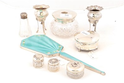 Lot 59 - A Collection of Silver, including: a silver and enamel hand-mirror. Birmingham, 1937; various...