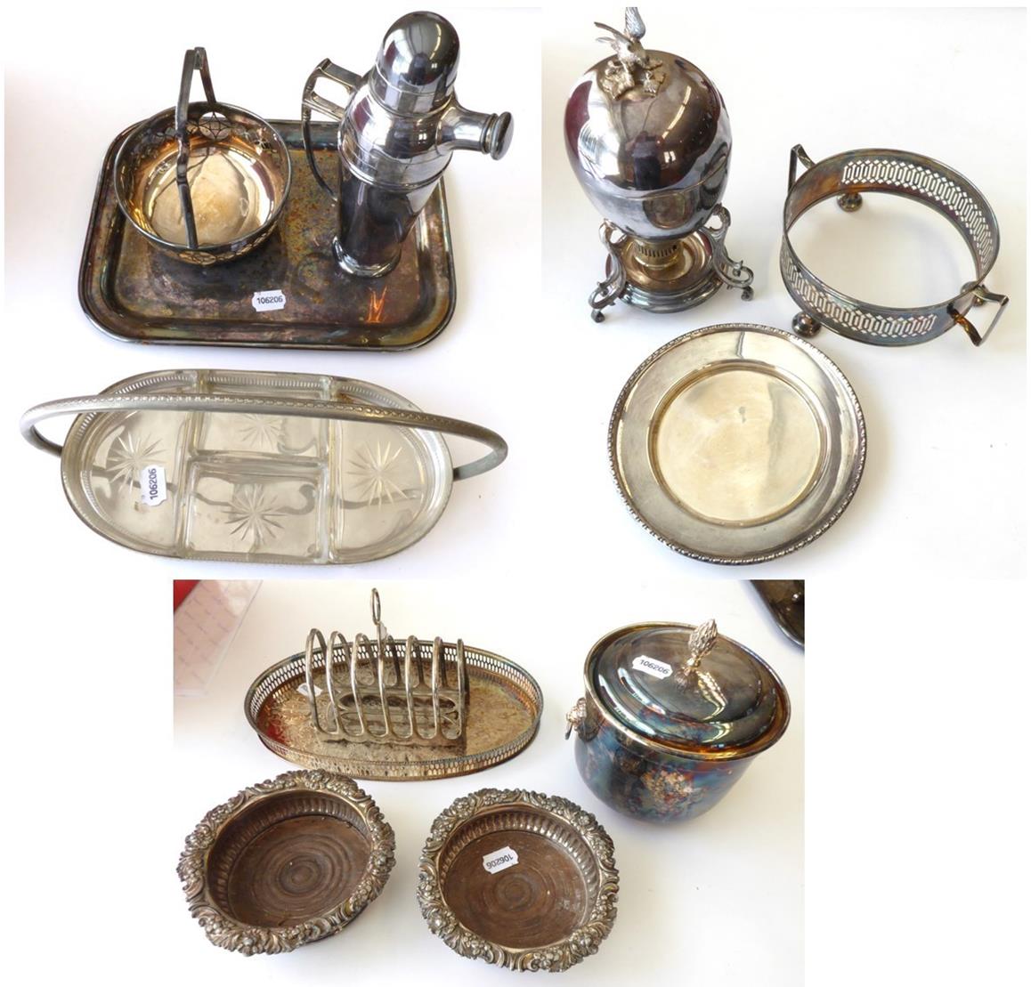 Lot 63 - A Collection of Silver Plate, including: a pair of mid-19th century wine-coaster, each shaped...