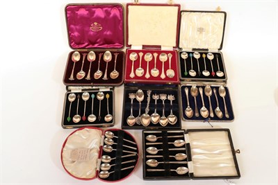Lot 68 - Seven Various Cased Sets of Coffee-Spoons, including: two sets with composition coffee-bean...