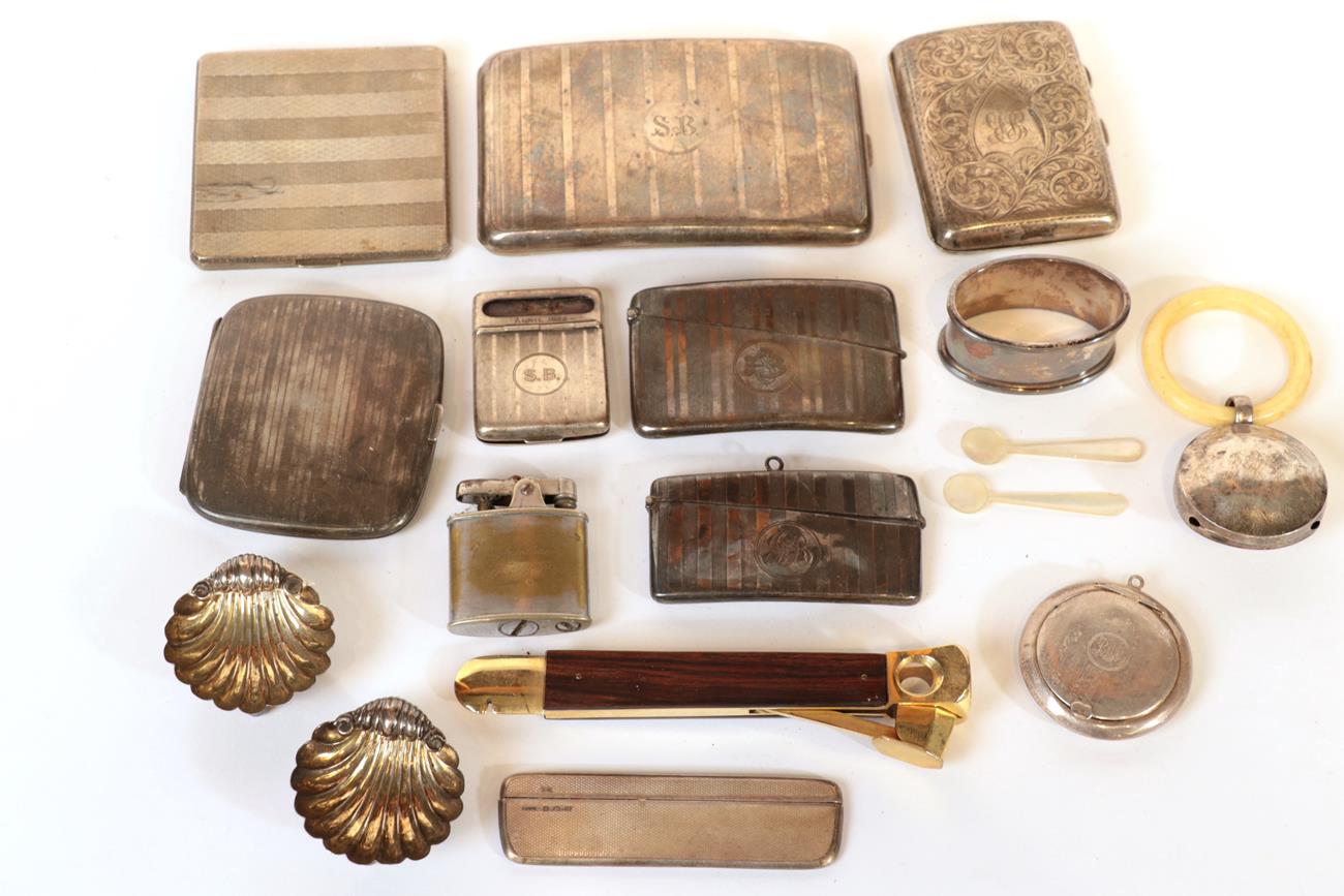 Lot 69 - A Collection of Six Silver Cigarette-Cases, variously engine turned; Together With: a silver...