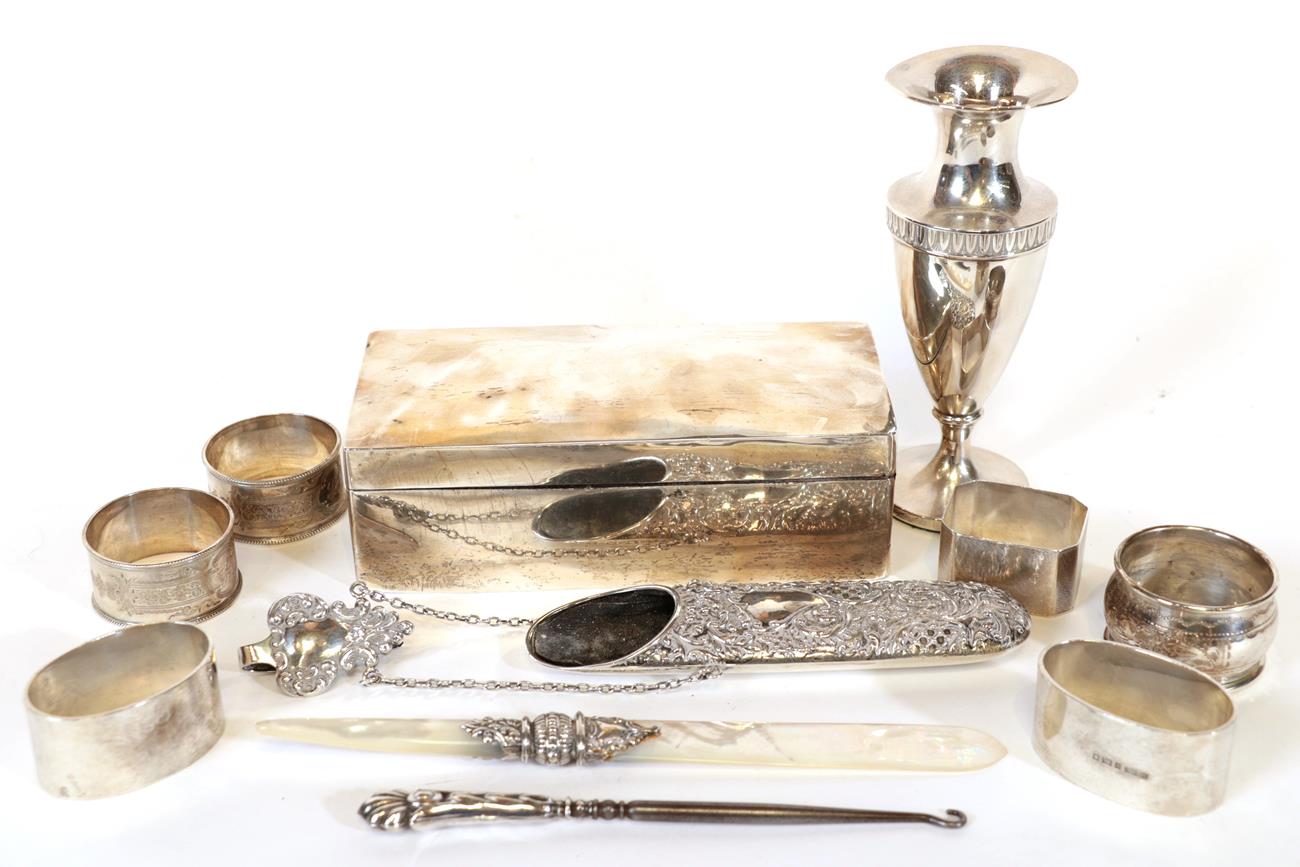 Lot 77 - A Quantity of Silver, including: an Edward VII silver chatelaine clip with spectacle case by...