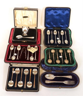 Lot 79 - A Quantity of Silver Flatware, including: a cased set of six silver-gilt copies of the...