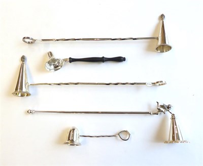 Lot 88 - Six Various Elizabeth II Silver or Silver-Mounted Candle-Snuffers, Various Maker's and Dates,...