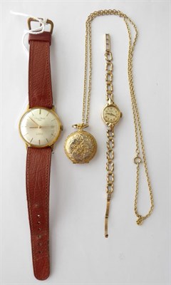Lot 100 - A Roamer Wristwatch with 9 Carat Gold Bracelet; a Gilt Metal Fob Watch on chain; and another...
