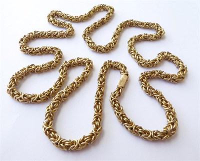 Lot 117 - A Yellow Metal Fancy Link Chain, with applied plaque stamped '355', length 80cm