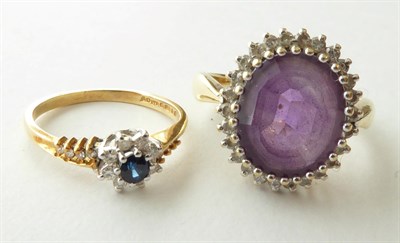 Lot 126 - An 18 Carat Gold Sapphire and Diamond Cluster Ring, finger size L; and An 18 Carat Gold...