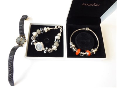 Lot 145 - A Pandora Charm Bracelet, hung with nine charms; A Rotary Wristwatch; and An Accurist Charm...