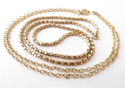 Lot 147 - A Yellow Metal Trace Link Chain, stamped '9CT', length 59.5cm; and A 9 Carat Gold Fancy Link...