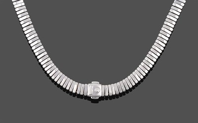 Lot 2001 - A Contemporary 18 Carat White Gold Fancy Link Necklace, by Chimento, rectangular links with...