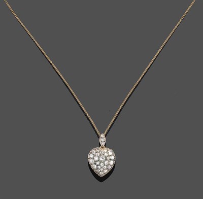 Lot 2075 - A Diamond Heart Pendant on Chain, the heart set throughout with old cut diamonds suspended from...