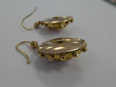 Lot 2093 - A Pair of Victorian Drop Earrings, of circular form with a domed centre, to a frame decorated...
