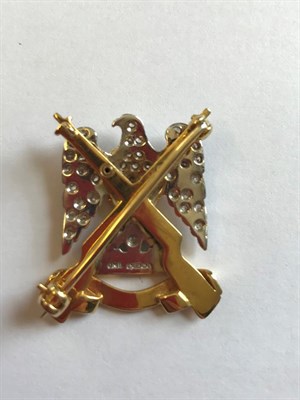 Lot 2108 - A 9 Carat Gold Diamond Waterloo Royal Scots Dragoon Guards Regimental Brooch, in the form of an...
