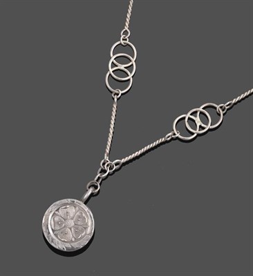 Lot 2110 - A Silver Pendant on Chain, the circular pendant depicts a bumble bee on one side and a floral motif