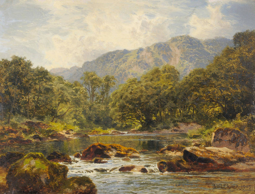 Lot 764 - Benjamin Williams Leader RA (1831-1923) "Blackpool on the Lledr" Signed and dated 1905,...
