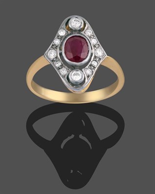 Lot 2138 - An Art Deco Style Ruby and Diamond Cluster Ring, the oval cut ruby spaced to a border of round...
