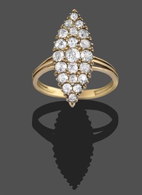 Lot 2140 - A Diamond Navette Ring, set throughout with old cut diamonds in white claw settings, to a...